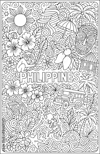 Philippines hand drawn vector illustration doodle art line art coloring page for kids