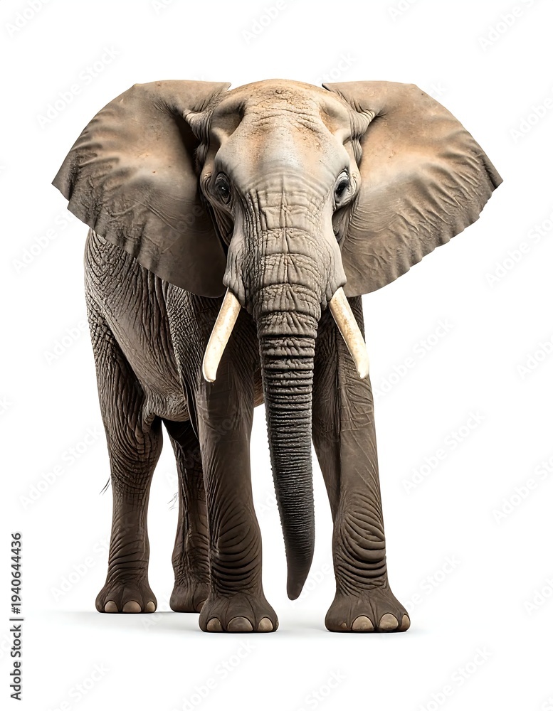Fototapeta premium A large gray elephant with big ears and tusks