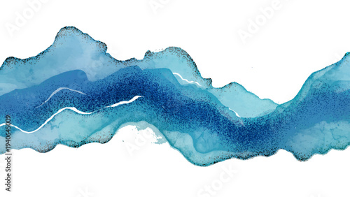 Vector Abstract watercolor artwork, featuring flowing blue strokes. Captures the essence of fluidity and serene water, ideal for design.