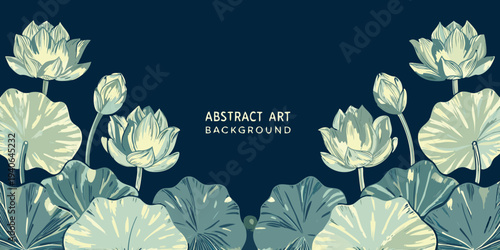 Elegant floral arrangement of stylized lotus flowers and leaves