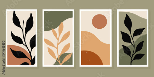 Abstract botanical wall art featuring neutral earth tones and organic shapes