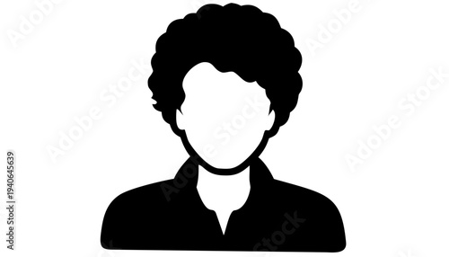 man with curly hair profile silhouette icon, simple black vector avatar, transparent background