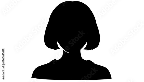 woman with short hair profile silhouette icon, minimal black avatar, transparent background