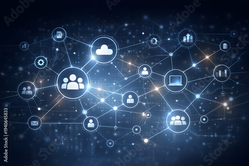 Wallpaper Mural Digital business network with cloud computing, team collaboration, data analytics, and connected communication Torontodigital.ca