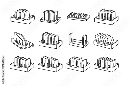 Drawer lid appearance clean geometry vector organization icon separator set silhouette