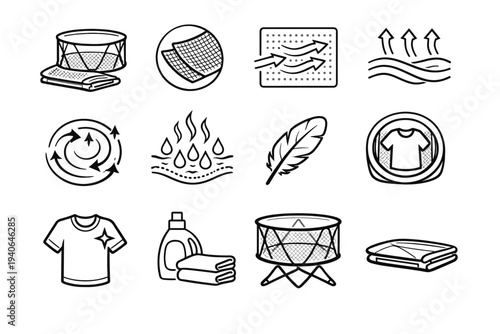 Circulation proportions icon release basket moisture icons foldable fabric outline vector drying