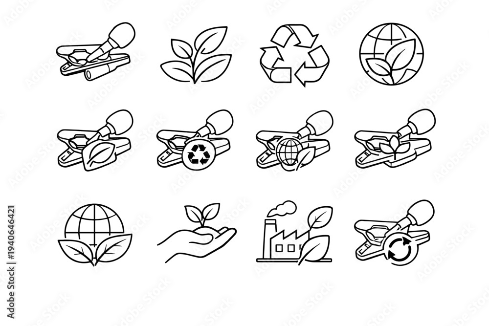 Obraz premium Clamp appearance vector recycled environmental mic tidy eco impact form refined icon