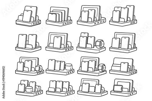 Charging geometry clean layout dock practical holding organized vector icon solution usb