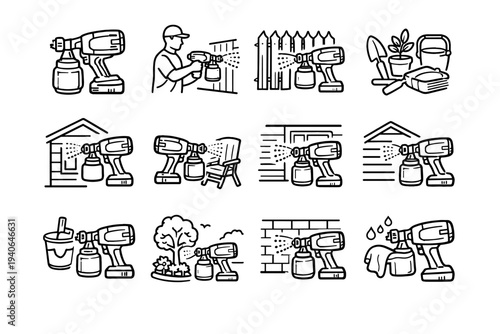 Paint sprayer icon context cordless vector task outline clean tool accessory outdoor