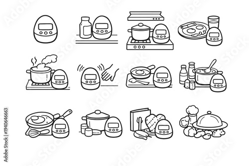 Egg workflow adjacency countertop practical pot timer vector functional timekeeping meal digital