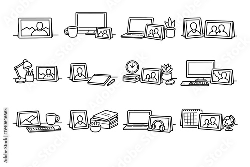 Modern magnetic personalization icon work photo frame desk holder icons vector accent