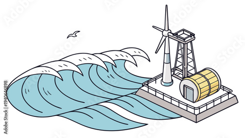 Ocean Wave Energy Renewable Technology Blue Economy Vector