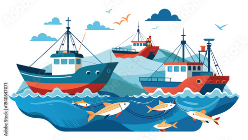 Sustainable Fishing Industry and Marine Resource Management Vector 