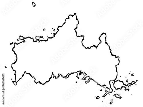 山口県地図 筆タッチ 和風 中国地方 西日本 / A brushstroke map of Yamaguchi Prefecture