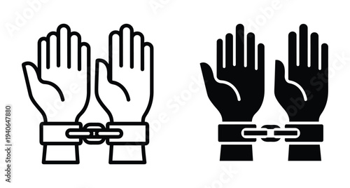 Handcuffed hands icon set representing arrest crime justice prisoner law enforcement detention shackles police custody criminal punishment human rights