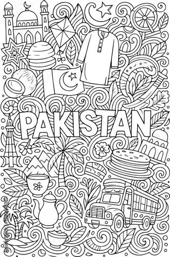 Pakistan hand drawn vector illustration doodle art line art coloring page for kids
