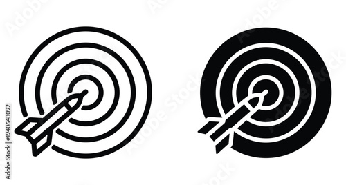 Target icon with rocket hitting bullseye representing business goals success achievement strategy marketing objective growth startup launch mission and progress
