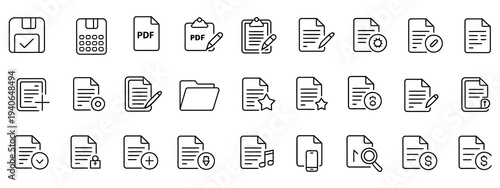 Set of document and file management icons for digital workflow and organization