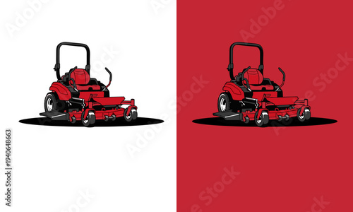 Lawn mower illustration displayed on contrasting backgrounds from a side view