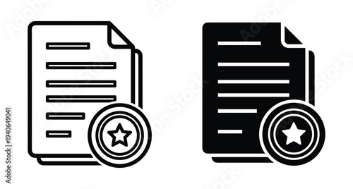 Document icon with star badge symbol for quality certification award favorite file paper sheet contract agreement license certificate achievement success