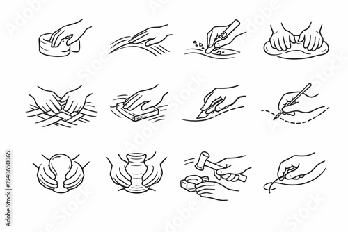 Clay maker vector kinetic skilled weaving hand image icon generation gentle simple