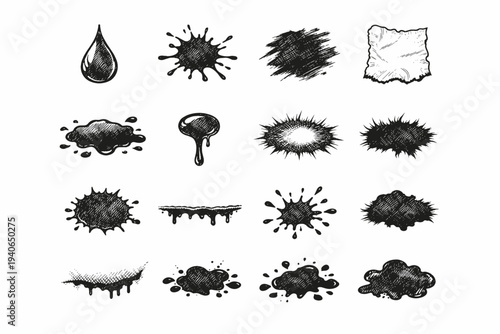 Splashed ink stain icon dried form seeped vector soaked splash icons organic