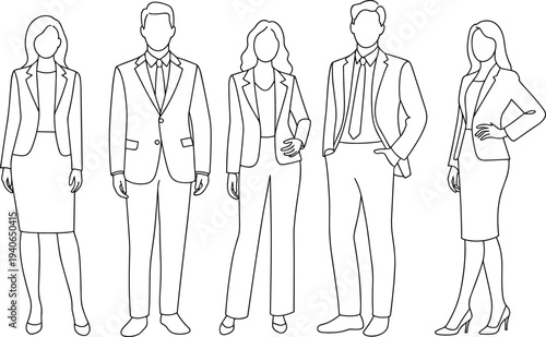 Business team illustration, corporate attire, diversity concept, professional workplace, flat vector
