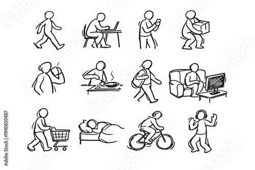 Shaky everyday action generation informal activity icon simple imperfect line vector motion