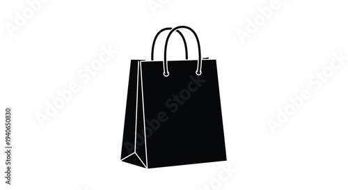 Simple black shopping bag illustration with handles on a white background
