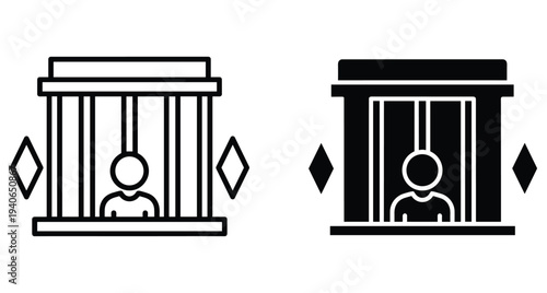 Prison inmate behind bars icon set representing incarceration jail cell criminal justice system punishment detention center and legal law enforcement
