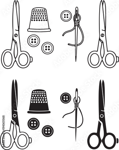 Vintage sewing tools and accessories illustration