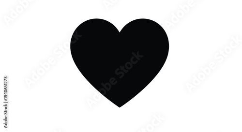 Minimalist depiction of a solid black heart shape on a white background