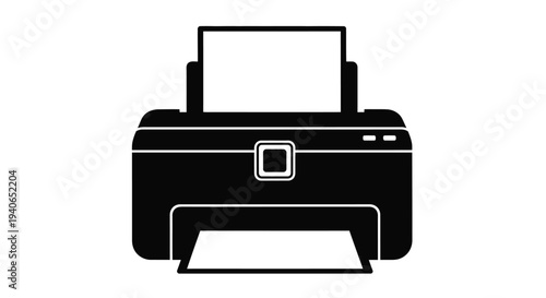 Black silhouette of a modern inkjet printer rear view illustration