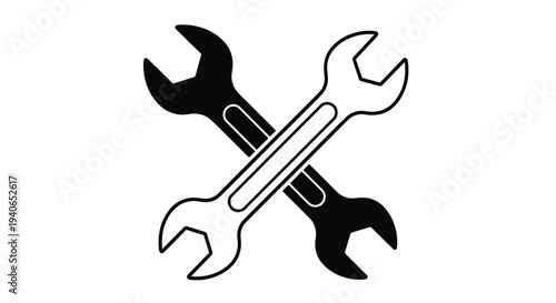 Two wrenches crossed in a simple black and white line drawing