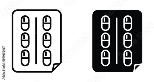 Blister pack icon set with medical capsules and pills for pharmacy healthcare medicine treatment prescription drug antibiotic supplement vitamin health care