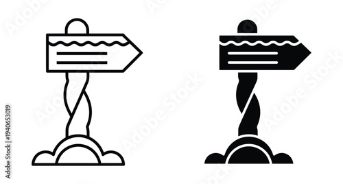 directional signpost icon set with arrow pointing right for navigation travel guidance path choice wayfinding information board wooden directional signpost icon