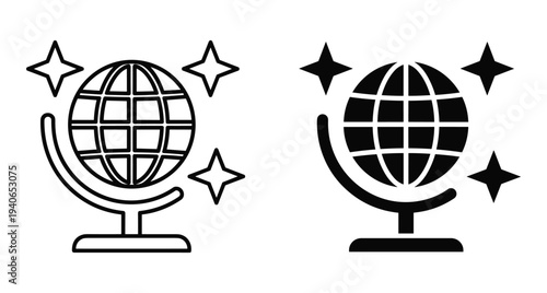 globe icon set featuring world map earth sphere with stars for geography education travel school science global communication web globe icon