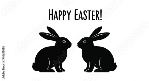 Two black rabbit profiles face each other with holidays.