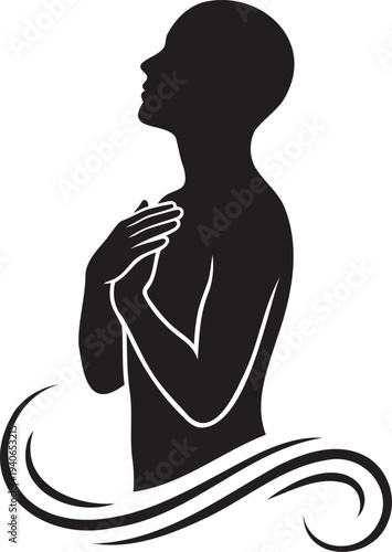 Person Deep Breath Hands Chest Silhouette