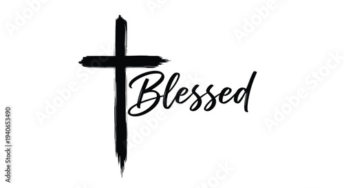 Black brush strokes cross with blessed calligraphy text.