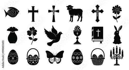 Various religious and holiday icons displayed in neat rows.