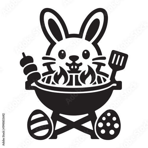 Rabbit Grilling With Spatula Skewer And Eggs