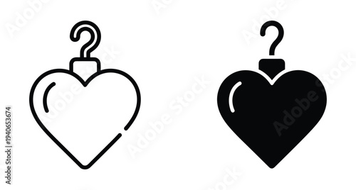 heart shaped christmas bauble ornaments with hooks in outline and solid black silhouette styles for holiday decoration festive winter season baubles