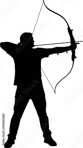 Silhouette of archer aiming bow and arrow vector illustration