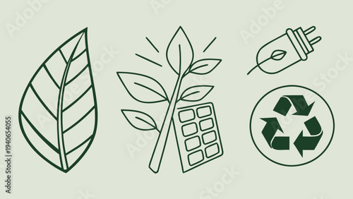 Set of 4 eco-friendly icons vector, green energy symbols for sustainable design