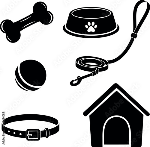 Dog accessories and doghouse vector illustration