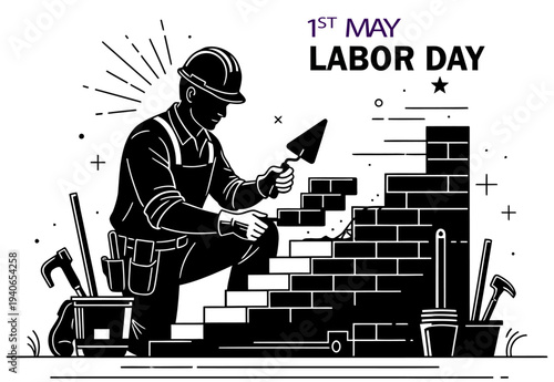 Labor day celebration with construction worker