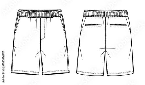 Striped Shorts Technical Fashion Illustration Elastic Waist CAD Template