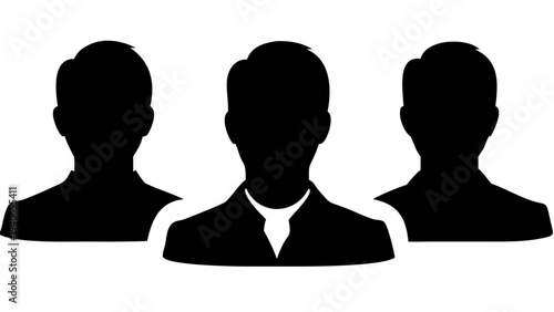 group users profile silhouette icon, multiple avatar silhouettes, simple black vector, transparent background