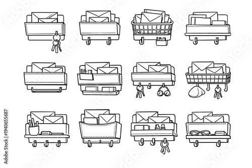 Vector mail hallway icon practical wall home storage office organization mounted clean